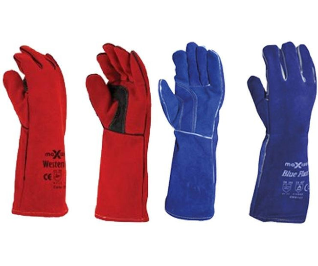 Maxisafe Red Blue Welding Gauntlet Gloves Fabrication Foundry Safety 2 Pairs