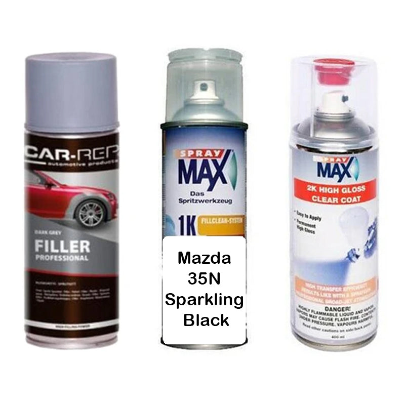 Auto Touch Up Paint Can for Mazda 35N Sparkling Black Plus 2k Clear Coat & Primer