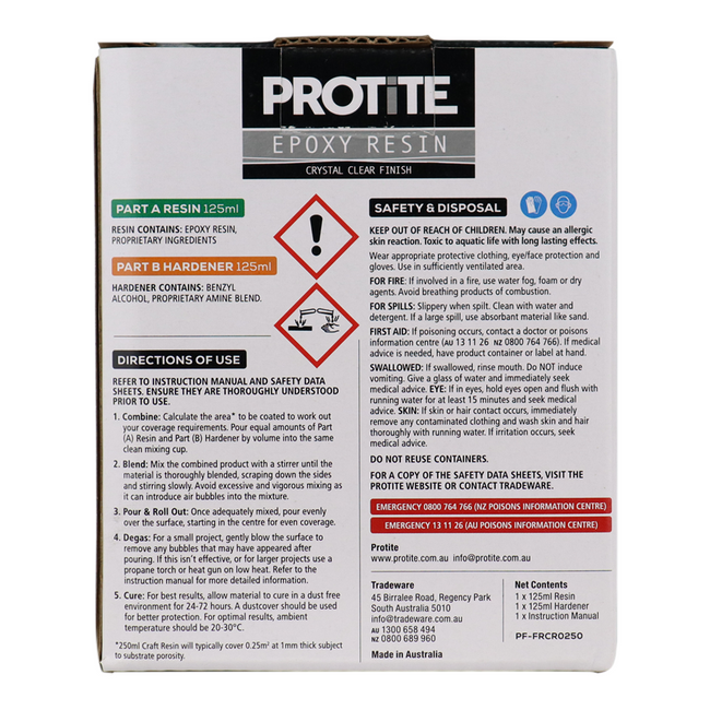 Protite Epoxy Craft Resin 250ml Kit Clear 2 Part System