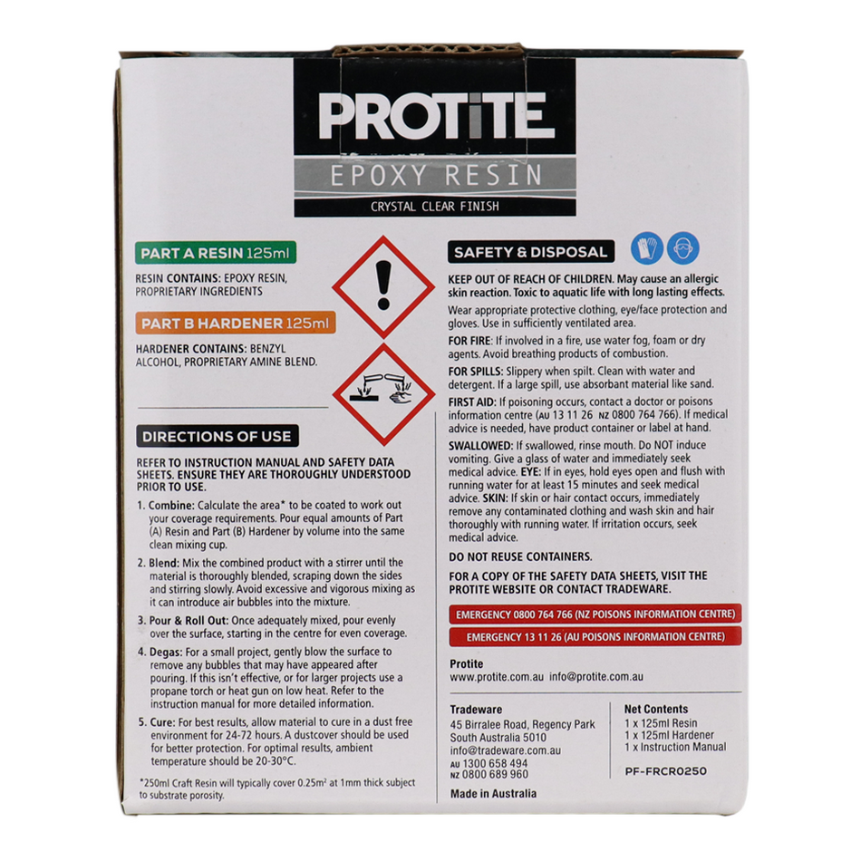 Protite Epoxy Craft Resin 250ml Kit Clear 2 Part System