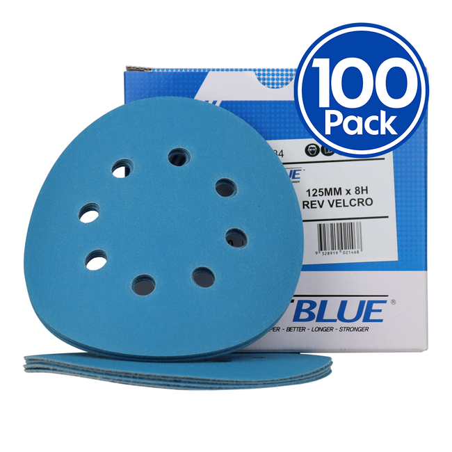Revcut Blue Sanding Paper Hook & Loop P80 Grit 125mm 8H x 100 Film Discs Box