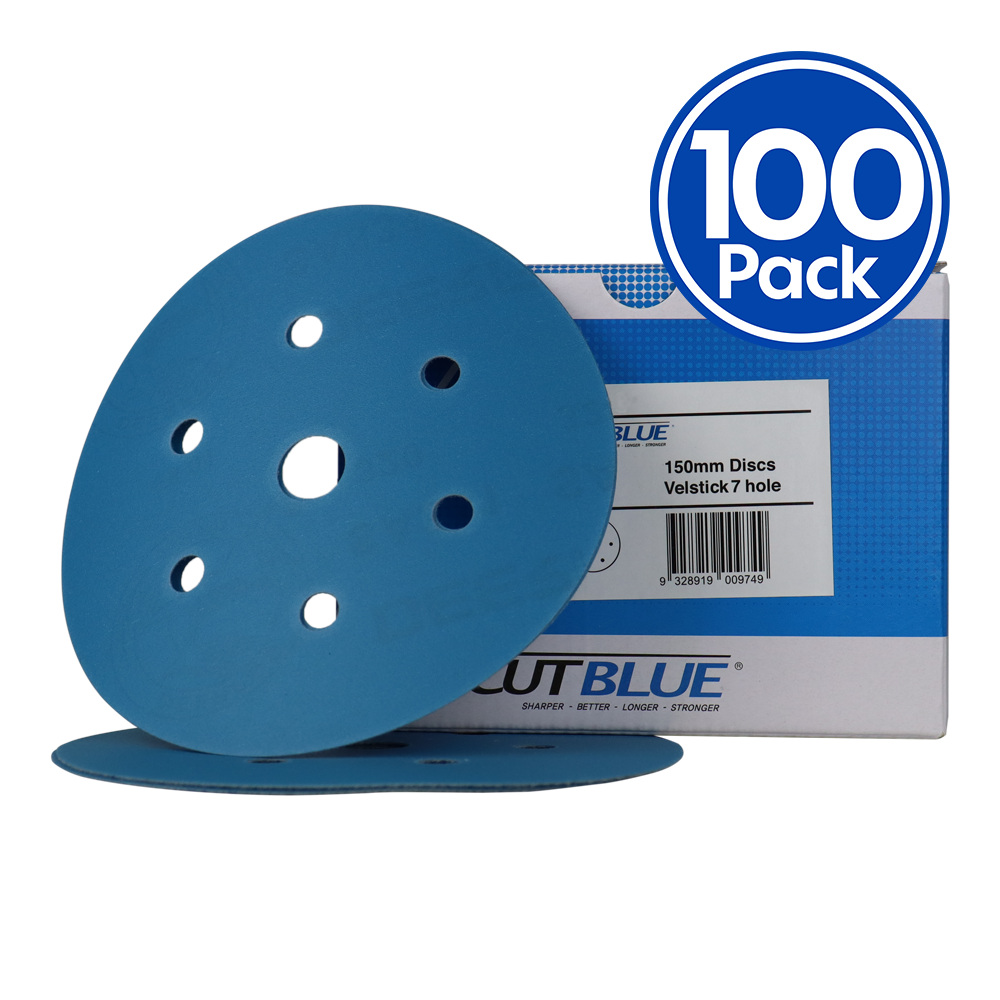 Revcut Blue Sanding 150mm Hook & Loop Dustless 7 Hole Film Discs All Grades