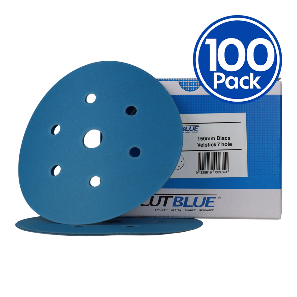 REVCUT Blue Sanding Paper Grit P600 150mm Hook & Loop 7 Hole 100 Discs Sander