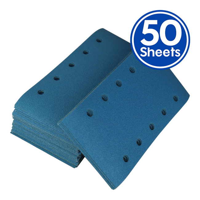 Revcut Blue P80 Grit Hook & Loop Sandpaper Sheets 115mmx225mm 10H x 50 Pack