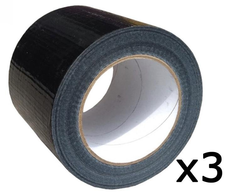 Premium Black Cloth Tape 100mm x 25m 3 Pack Render Duct Blast Gaffa