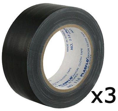 Premium Black Cloth Tape 75mm x 25m 3 Pack Render Duct Blast Gaffa