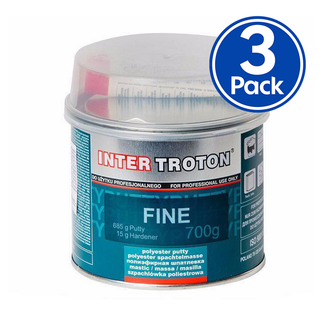 TROTON Premium Fine Body Filler & Hardener 700g x 3 Pack Auto Car Dent Bog Panel