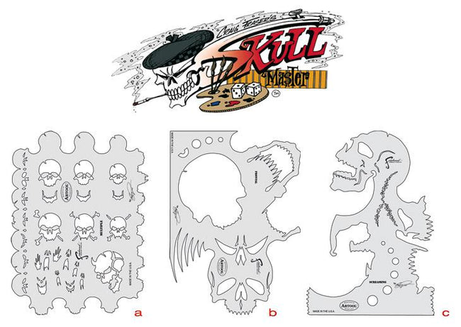 Iwata Skull Master Set of 3 Template Airbrush Design Stencil