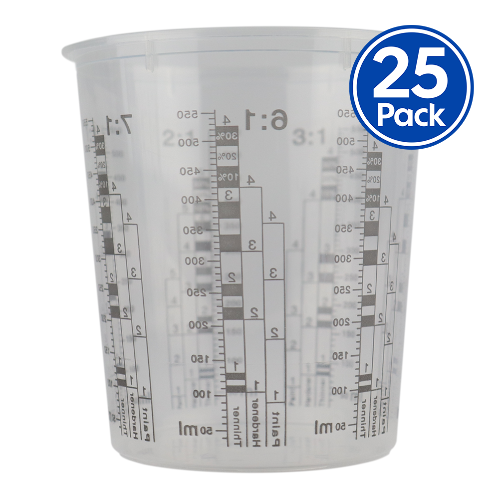Calibrated Disposable Paint Mixing Cups 650ml x 25 Pack Measuring Auto Thinners