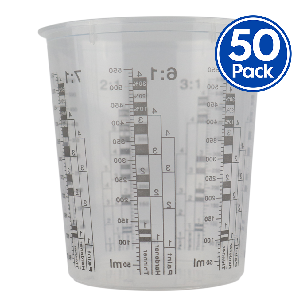 Calibrated Disposable Paint Mixing Cups 650ml x 50 Pack Measuring Auto Thinners
