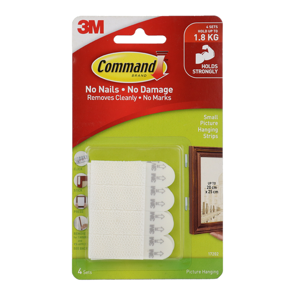 3M Command Small Picture Hanging Strips 4 Pairs Holds 1.8kg