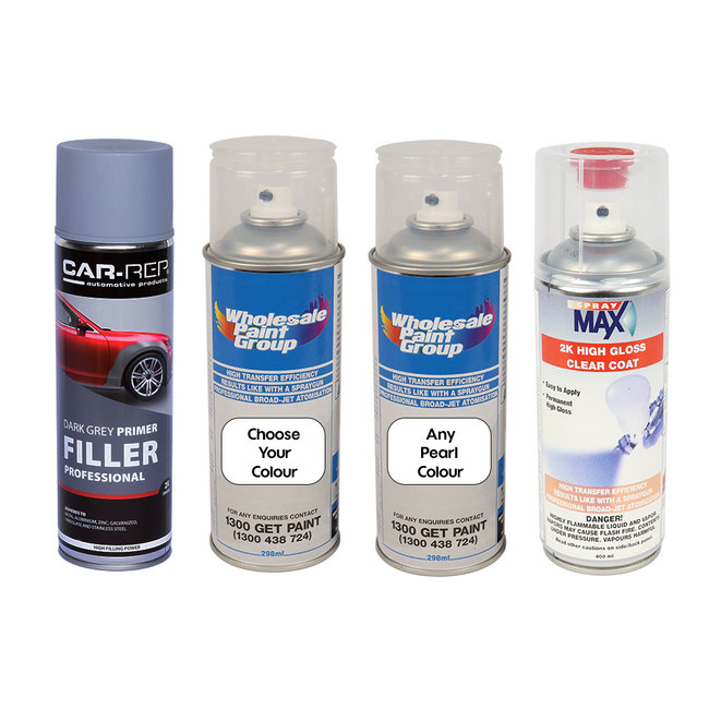 Automotive Touch Up Spray Can Choose Your Pearl Colour + 2K Clear Coat + Primer