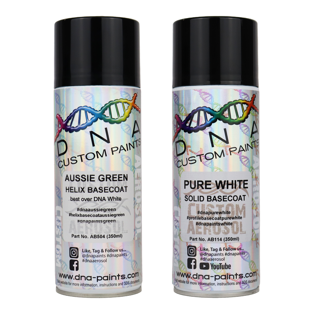 DNA PAINTS Helix Basecoat Spray Paint 350ml Aerosol Aussie Green with Undercoat