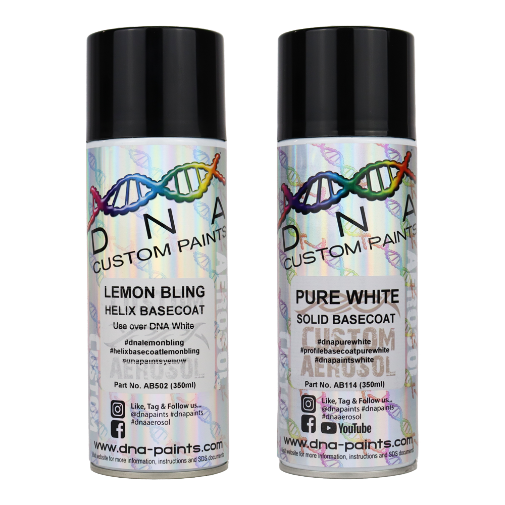 DNA PAINTS Helix Basecoat Spray Paint 350ml Aerosol Lemon Bling with Undercoat