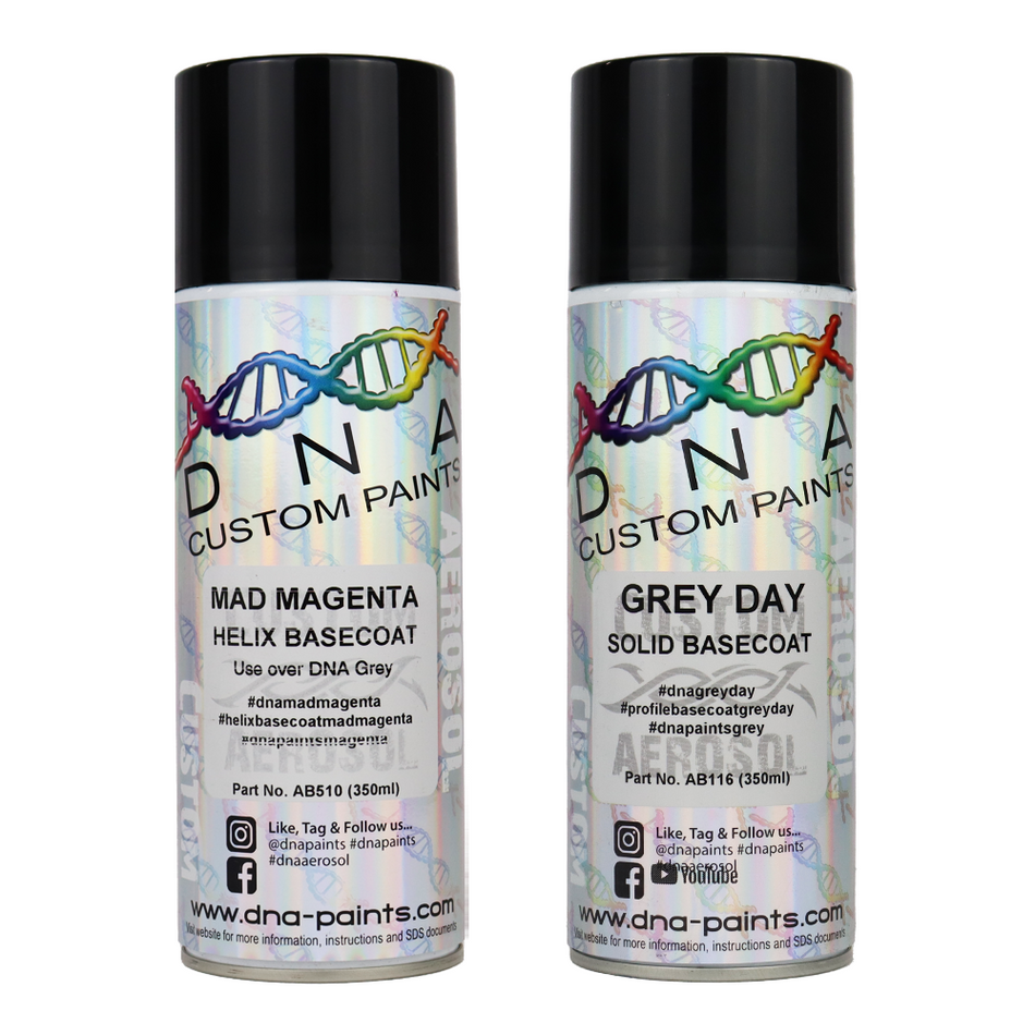 DNA PAINTS Helix Basecoat Spray Paint 350ml Aerosol Mad Magenta with Undercoat