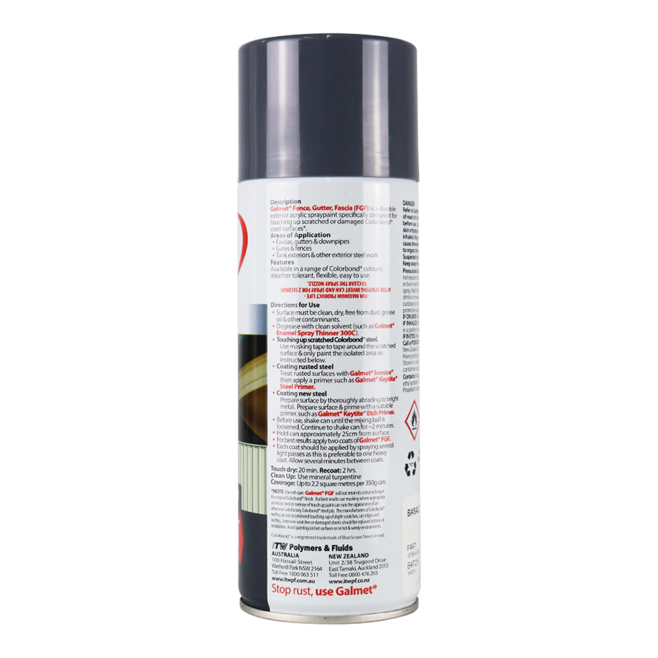 GALMET Fence Gutter Fascia FGF Colorbond 350g Spray Paint Aerosol Basalt