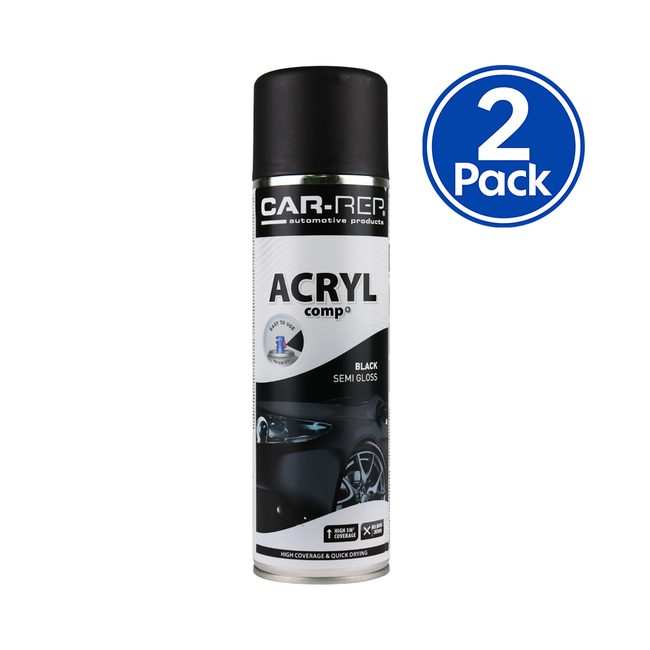 CAR-REP Professional Automotive Semi Gloss Acrylic Aerosol 500ml Black x 2 Pack