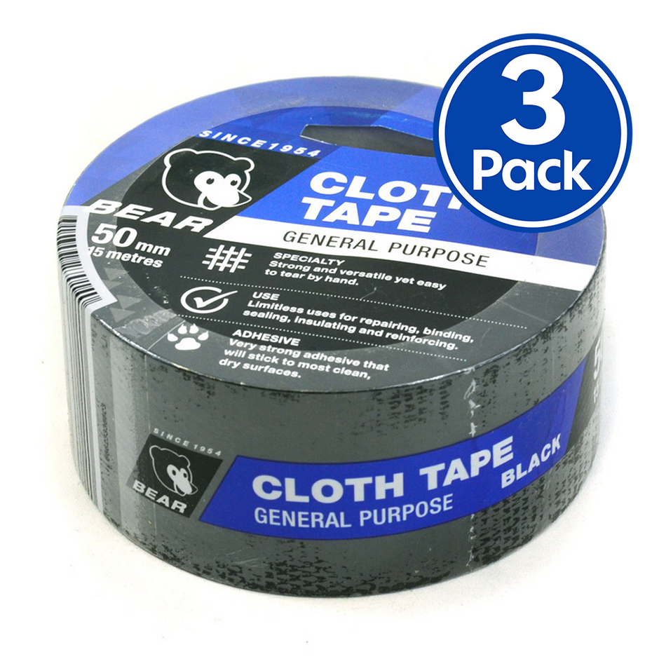Norton Premium Grade Black Cloth Tape 50mm x 15m 3 Pack