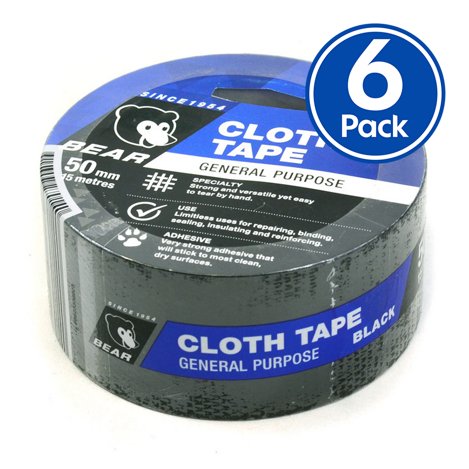 Norton Premium Grade Black Cloth Tape 50mm x 15m 6 Pack