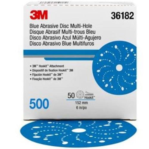 3M Hookit Blue Abrasive Disc Multi-hole 6 inch 152mm 500 grade 36182 - 50 Pack