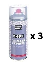 2K Semi Gloss Express Clear Coat Paint C495 Aerosol 400mL Touch Up Top Coat x 3