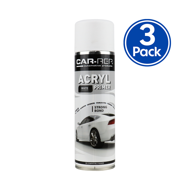 CAR-REP Acrylic Automotive Primer 500ml White x 3 Pack