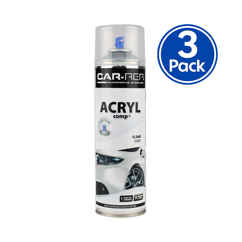 CAR-REP Acrylic Clear Coat 500ml Professional 1K Aerosol Clear 3 Pack