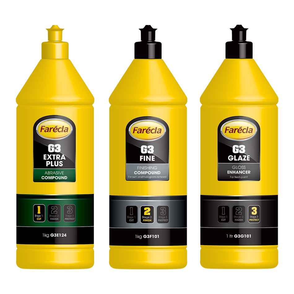 FARECLA G3 Three Step Cut-Finish-Protect Bundle 3 x 1L Extra Plus, Fine & Glaze