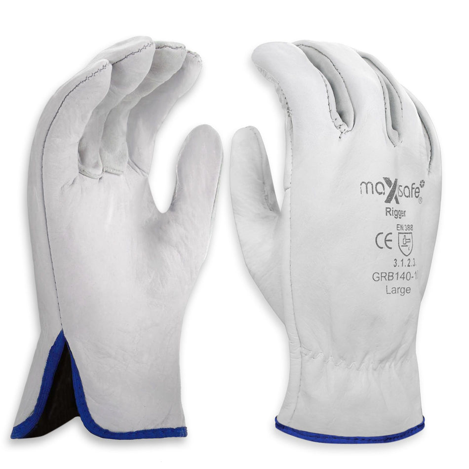 General Purpose Maxisafe Riggers Gloves Premium Cow Grain Leather Soft White