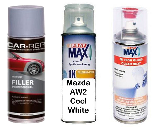 Auto Touch Up Paint Mazda AW2 Cool White Plus 2k Clear Coat & Primer