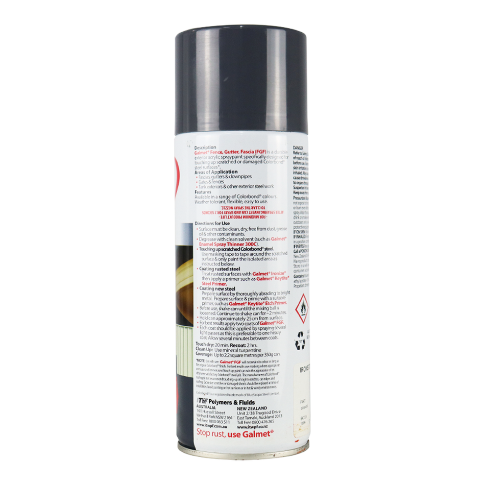 GALMET Fence Gutter Fascia FGF Colorbond 350g Spray Paint Aerosol Ironstone