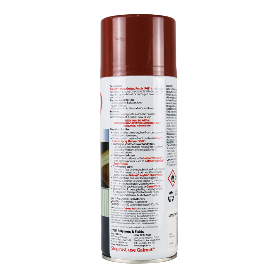 GALMET Fence Gutter Fascia FGF Colorbond 350g Spray Paint Aerosol Manor Red