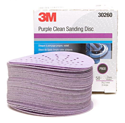 3M 30260 Purple Clean Sanding Hookit Disc 3'' 76mm Grit P800 Box of 50 Marine