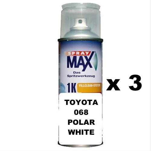 Automotive Touch Up Spray Can for Toyota 068 Polar White Colour x 3