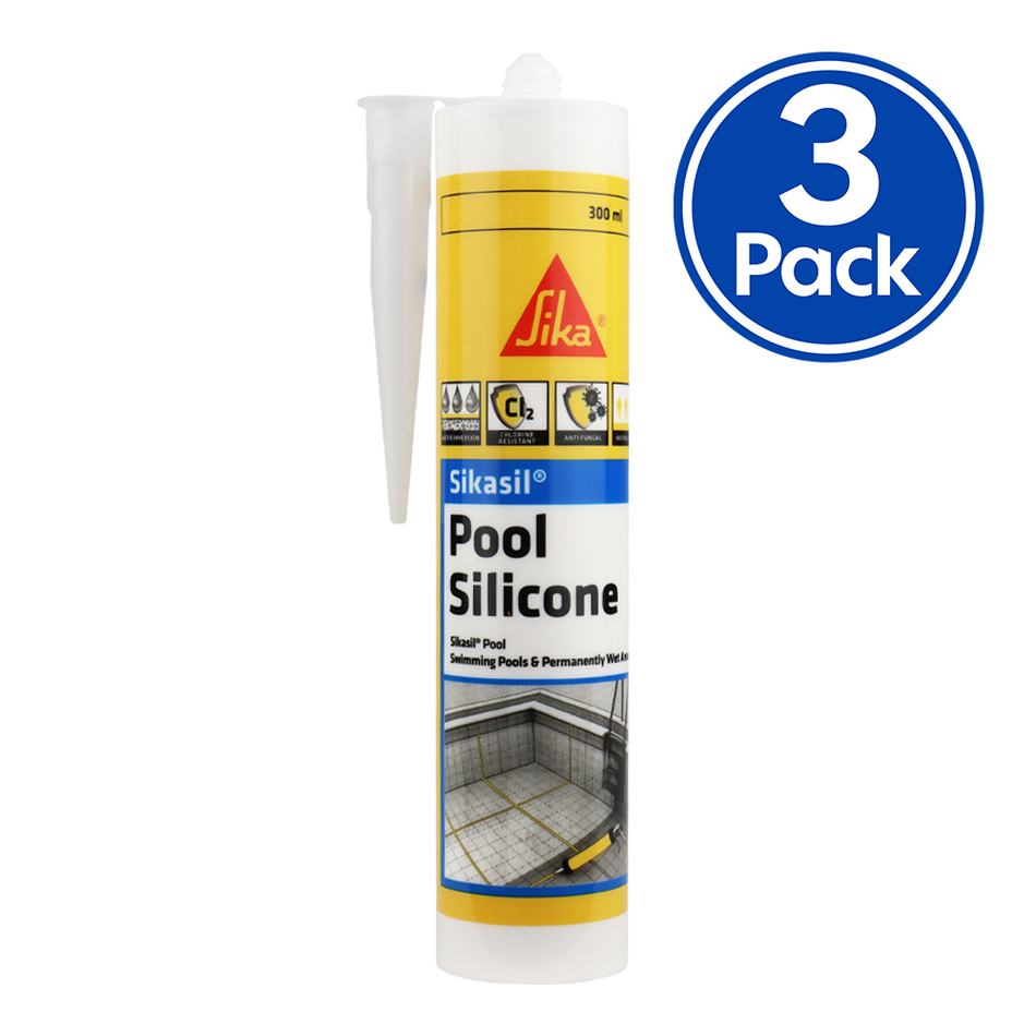 Sika Sikasil Pool Wet Area Silicone Sealant 300ml Clear x 3 Pack