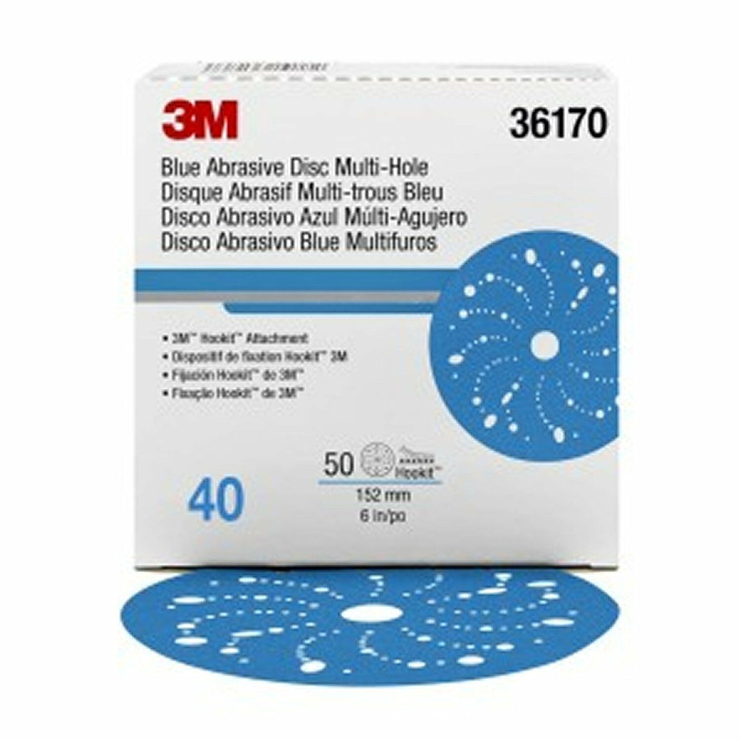 3M Hookit Blue Abrasive Disc Multihole 6 inch 150mm 40G 36170 50 Pack Sandpaper
