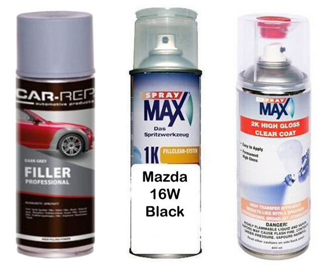 Auto Touch Up Paint Mazda 16W Black Plus 2k Clear Coat & Primer