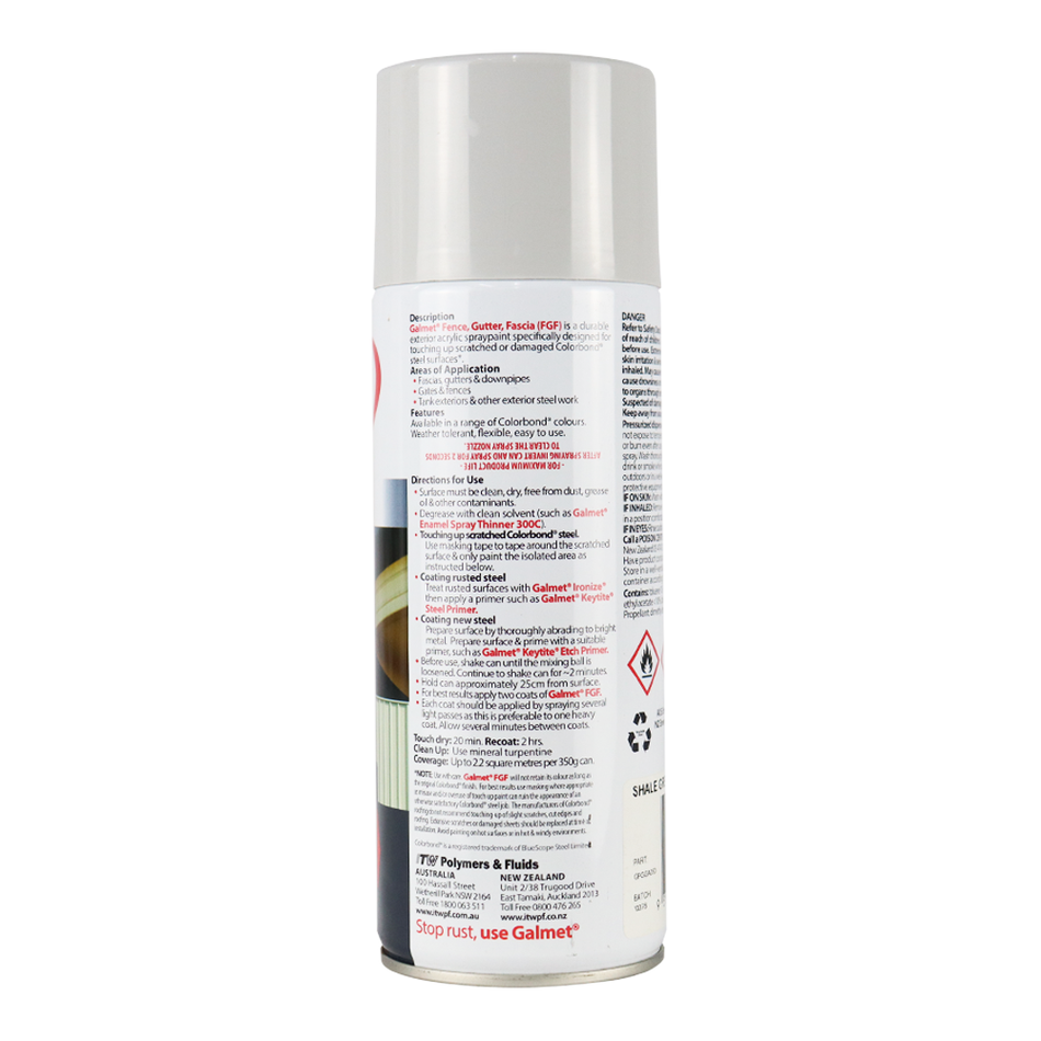 GALMET Fence Gutter Fascia FGF Colorbond 350g Spray Paint Aerosol Shale Grey