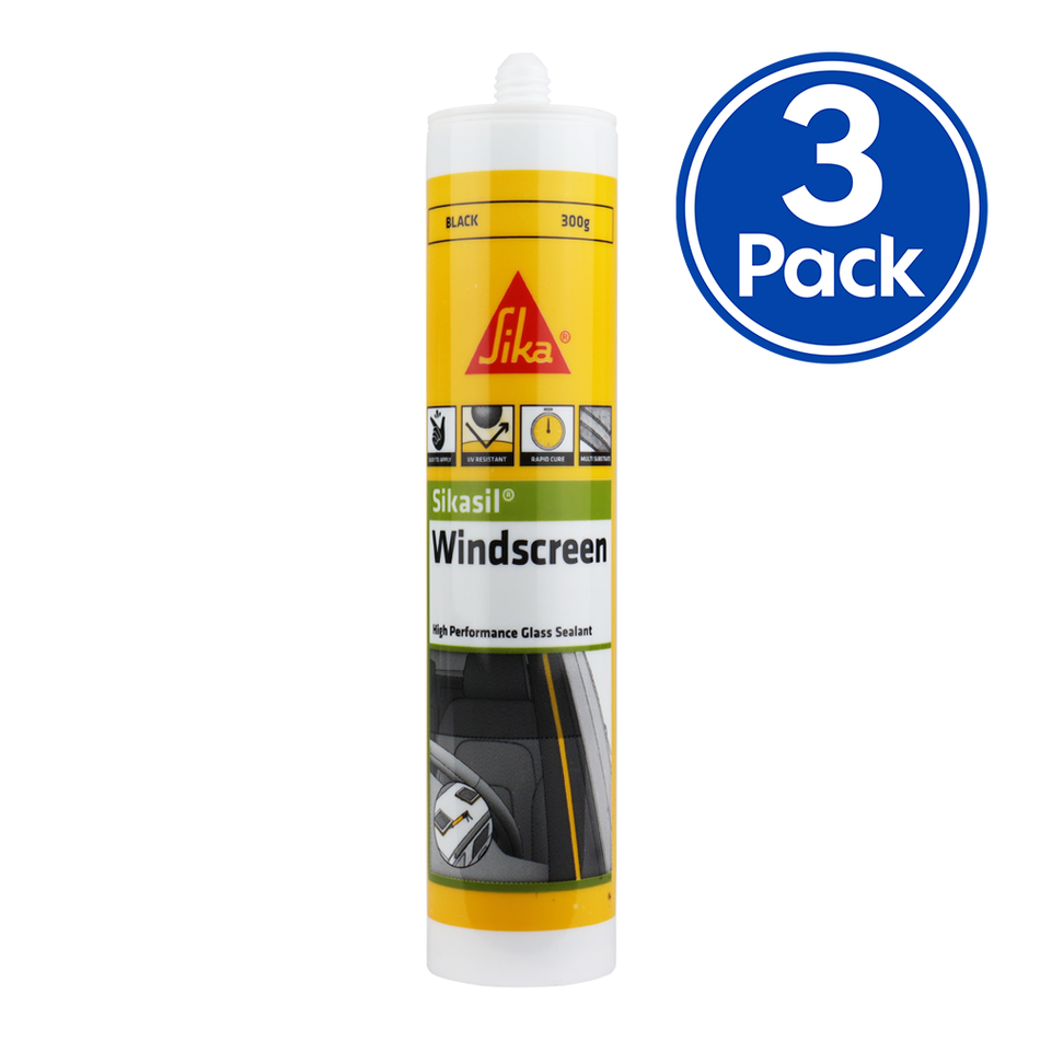 SIKA Sikasil Windscreen Automotive Bonding Glass Sealant 300gm Black x3