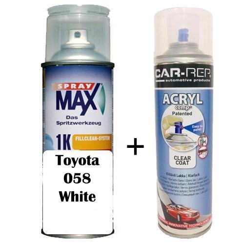 Auto Touch Up Paint for Toyota 058 White Factory Colour Plus 1k Clear Coat