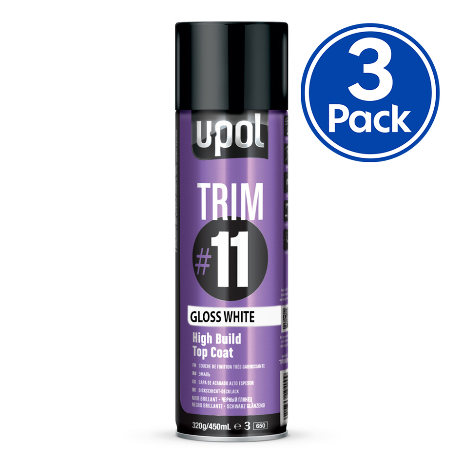 U-POL Trim #11 High Build Top Coat 450ml Gloss White x 3 Pack