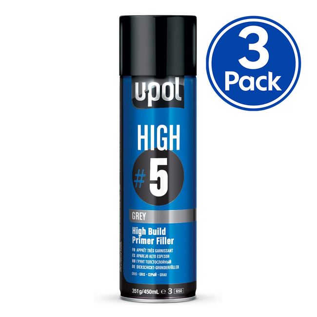 U-POL High #5 High Build Primer Filler Grey 450ml x 3 Pack