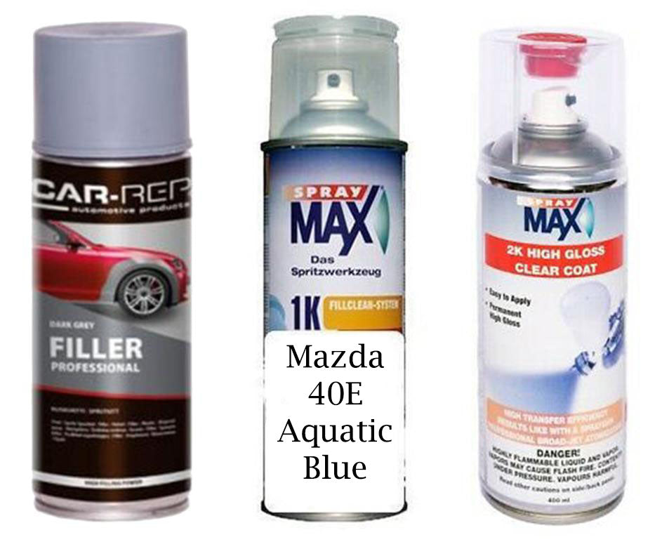 Auto Touch Up Paint Mazda 40E Aquatic Blue Plus 2k Clear Coat & Primer