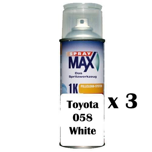 Automotive Touch Up Spray Can for Toyota 058 White Factory Colour x 3