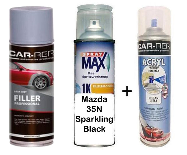 Auto Touch Up Paint Mazda 35N Sparkling Black Plus 1k Clear Coat & Primer