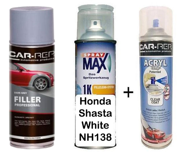 Auto Touch Up Paint Honda Shasta White NH138 Plus 1k Clear Coat & Primer
